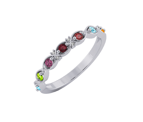 BAGUE FAMILIALE EN OR 10K JAUNE SERTIE DE PIERRES VÉRITABLES - BH FJ101W14 - BEVERLY HILLS