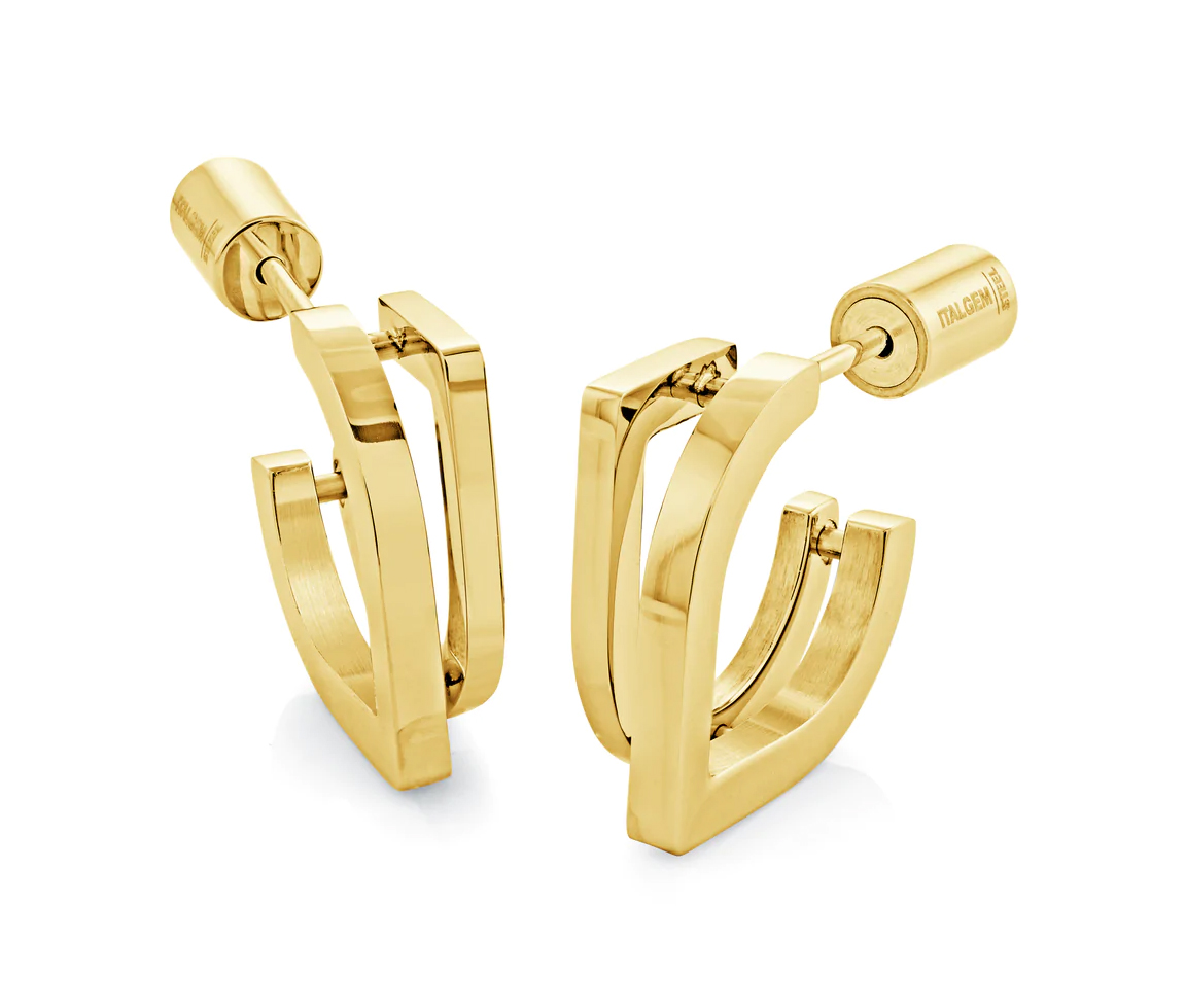 BOUCLE DOUBLE ANNEAUX EN ACIER OU ACIER/PVD OR - IG SHEA96 - VELORIA