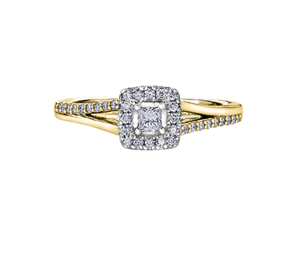 BAGUE EN OR 10K SERTIE D'UN DIAMANT CANADIEN ET DE DIAMANTS - CR AM430Y - DIAMANT CANADIEN