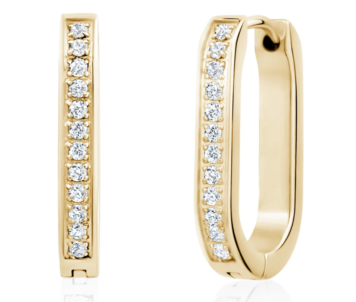 BOUCLES HUGGIES OVALES EN ACIER SERTIES DE CUBIQUES ZIRCONIAS - AZ ZWE16G - AREZZO