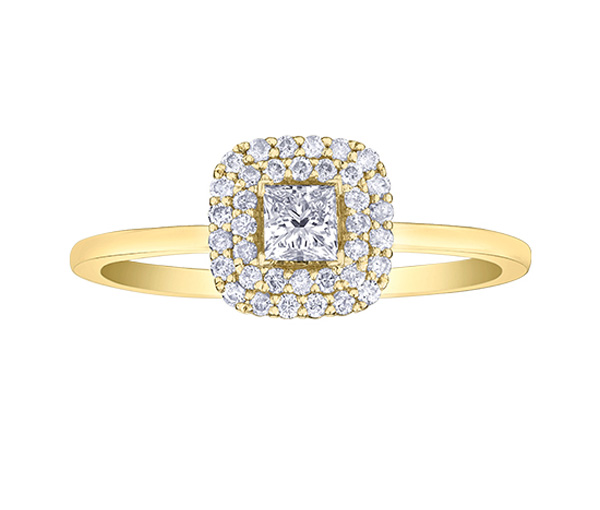 BAGUE EN OR 10K SERTIE D'UN DIAMANT CANADIEN PRINCESSE ET DE DIAMANTS - CR AM557Y35 - DIAMANT CANADIEN