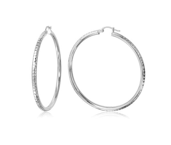 BOUCLES ANNEAUX EN ARGENT TAILLÉES DIAMANT - SP HP043/25 - BIJOUX D'IMPORTATION