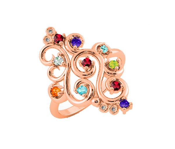 BAGUE FAMILLIALE EN ARGENT OU EN OR SERTIE DE PIERRES NATURELLES - BH FJ110R14 - BEVERLY HILLS