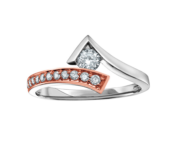 BAGUE EN OR 10K 2 TONS SERTIE D'UN DIAMANT CANADIEN ET DE DIAMANTS - CR AM218WR30 - DIAMANT CANADIEN