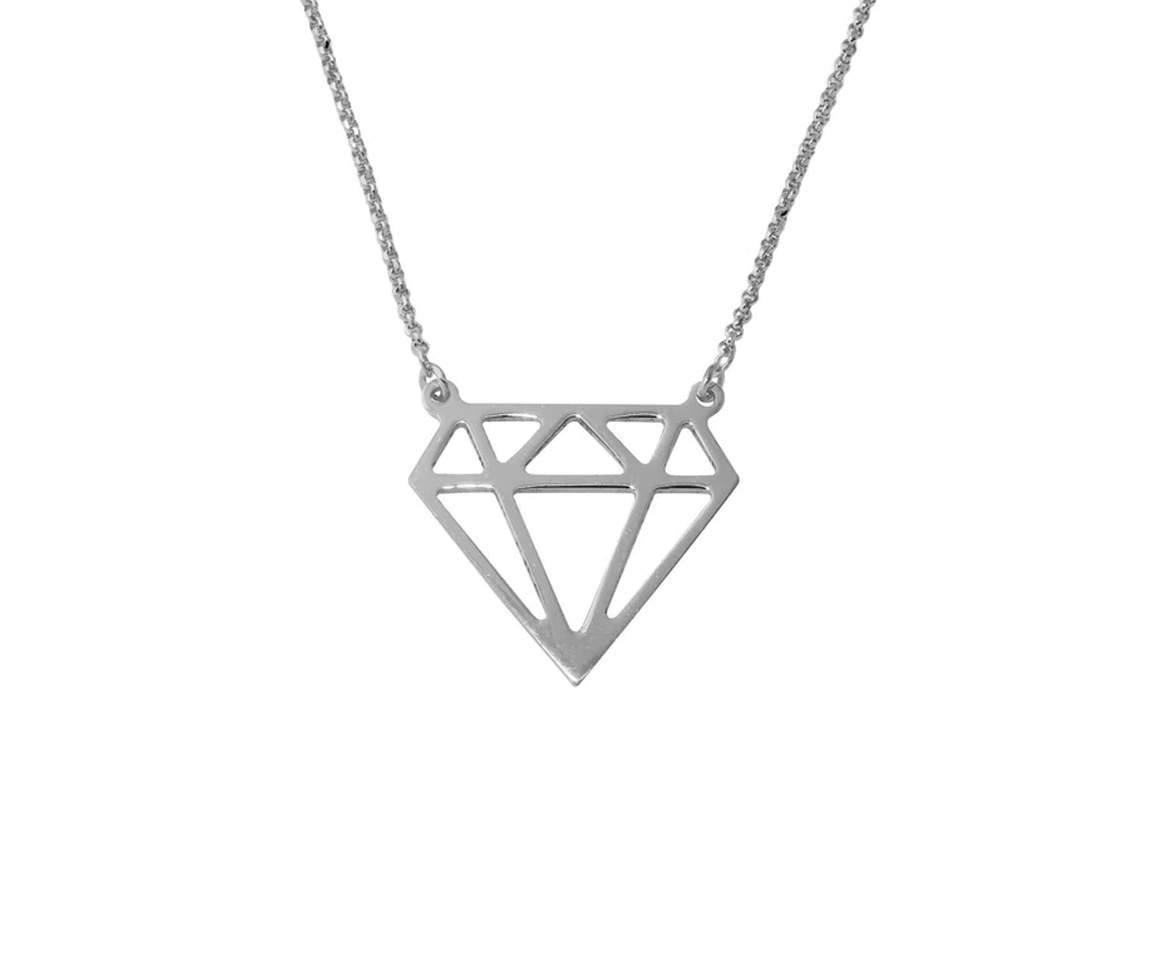 COLLIER EN FORME DE DIAMANT EN ARGENT RHODIÉ - SP ARN00030RH - BIJOUX D'IMPORTATION