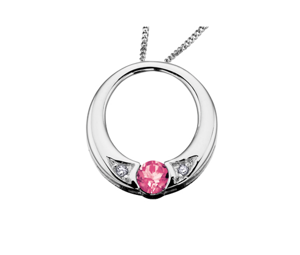 PENDENTIF EN OR 10K BLANC SERTI D'UNE PIERRE DE NAISSANCE ET DE DIAMANTS - CR DX396WPT - BIJOUX CANADIEN