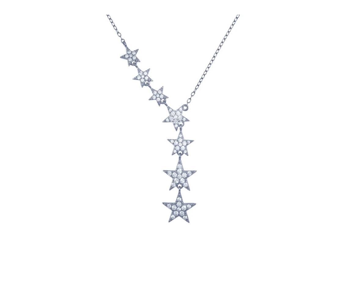 COLLIER TOMBÉE D'ÉTOILES EN ARGENT RHODIÉ OU PVD OR SERTI DE CUBIQUES ZIRCONIAS - SP STP01818RH - BIJOUX D'IMPORTATION