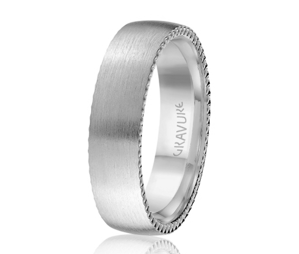 JONC EN OR OU EN PLATINE AVEC FINI SATINÉ ET FESTONS SUR LES CÔTÉS - ML GH1244W14 - MALO 