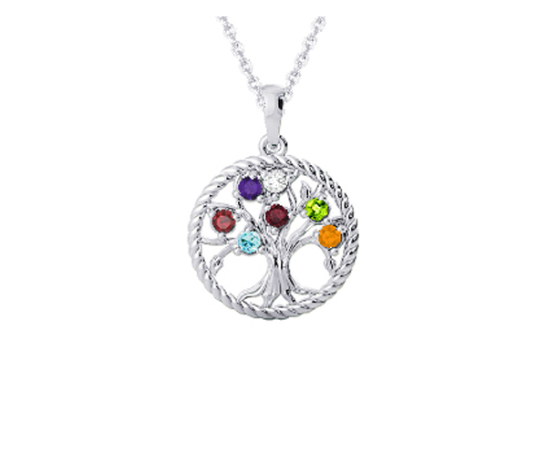 PENDENTIF FAMILIAL ARBRE DE VIE EN ARGENT OU EN OR 10K SERTI DE PIERRES VÉRITABLES - BH FG103PW - BEVERLY HILLS