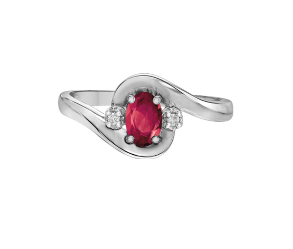 BAGUE EN OR 10K BLANC SERTIE D'UNE PIERRE DE COULEUR ET DE DIAMANTS - CR DX182RU - BIJOUX CANADIEN