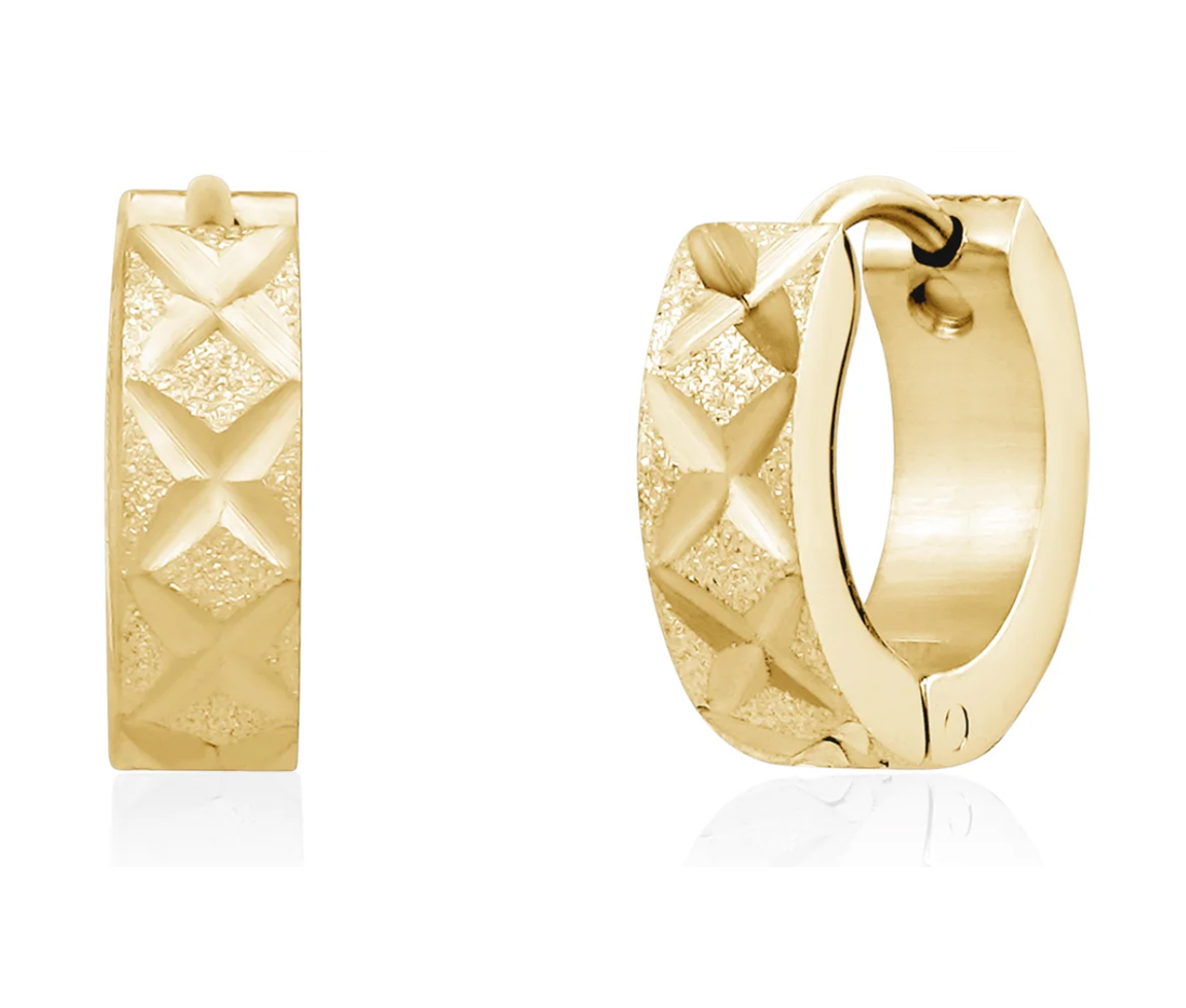 BOUCLES HUGGIES EN ACIER TAILLÉES DIAMANTS AU DESIGN EN X - AZ SSE186G - AREZZO