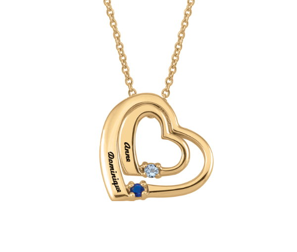 PENDENTIF COEUR PERSONNALISÉ EN ARGENT OU EN OR SERTI DE 2 PIERRES - PG 50069Y - PERSONALIZED GEM