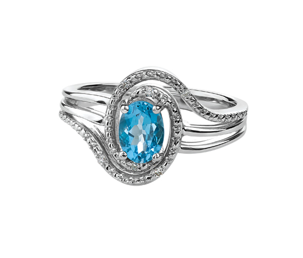 BAGUE EN ARGENT SERTIE D'UNE PIERRE DE NAISSANCE ET DE DIAMANTS - CR DX618SBT - BIJOUX CANADIEN