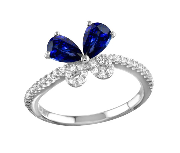 BAGUE PAPILLON EN ARGENT RHODIÉ SERTIE DE CUBIQUES ZIRCONIAS - SP BGR01164B6 - BIJOUX D'IMPORTATION