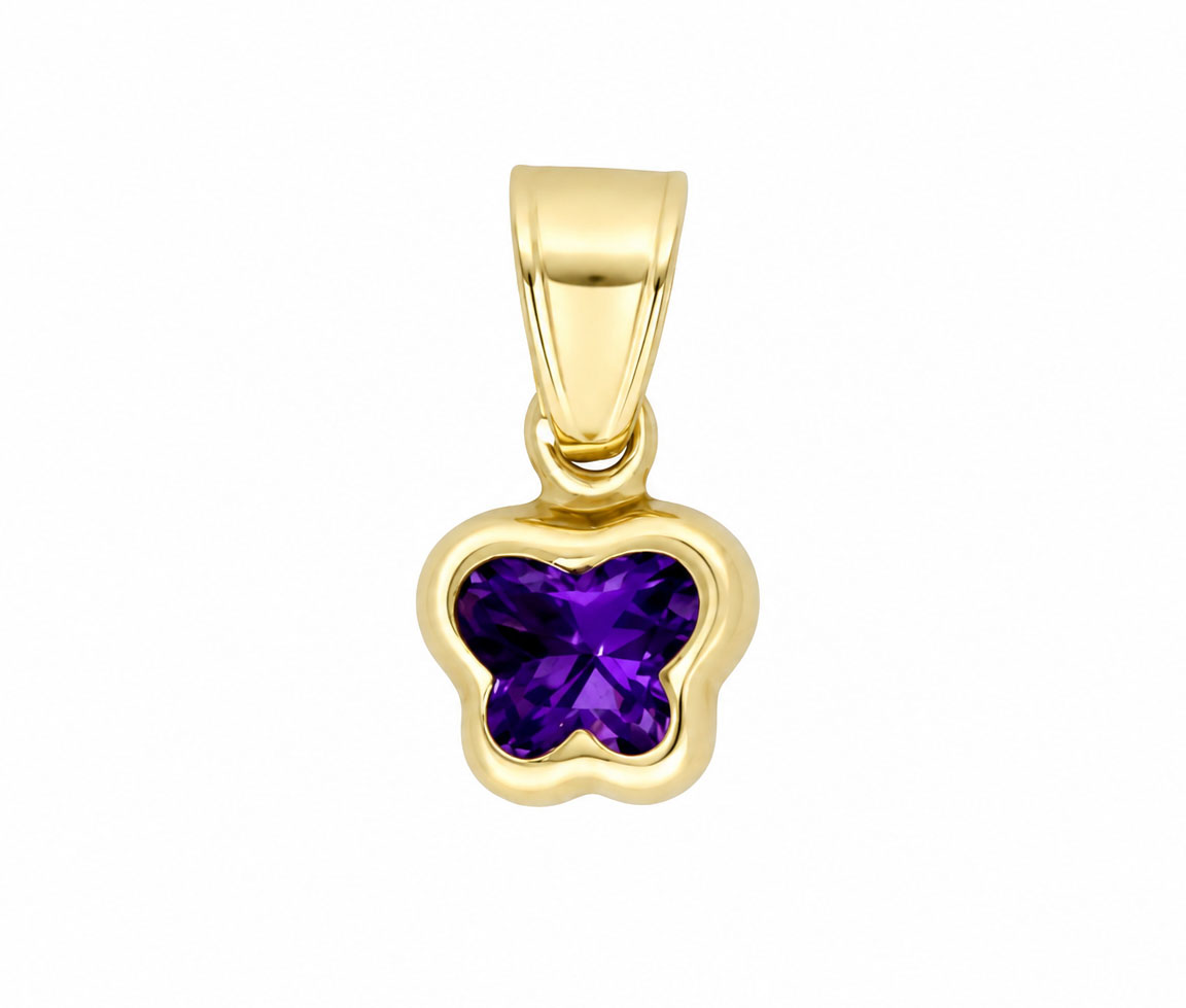 PENDENTIF PAPILLON AVEC CUBIQUE VIOLET - CP BSSPNFE - BIJOUTERIE SUISSE INC.