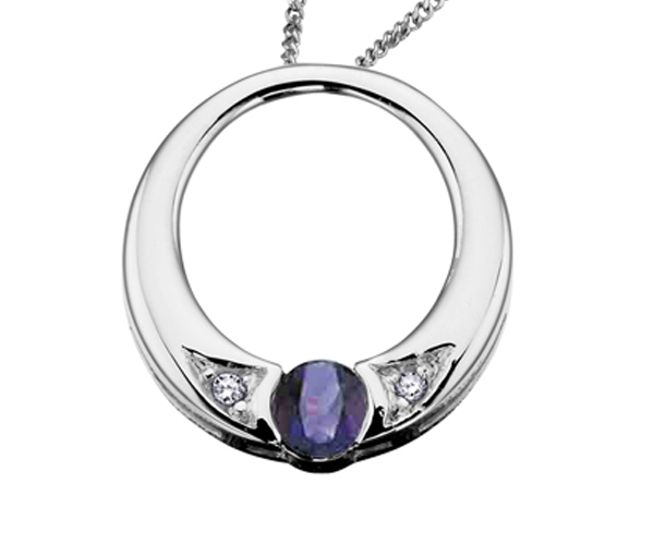 PENDENTIF EN OR 10K BLANC SERTI D'UNE PIERRE DE NAISSANCE ET DE DIAMANTS - CR DX396WAM - BIJOUX CANADIEN