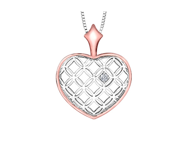 PENDENTIF COEUR AJOURÉ EN OR 2 TONS SERTI D'UN DIAMANT CANADIEN - CR AM444RW - DIAMANT CANADIEN