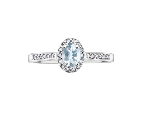 BAGUE EN OR BLANC SERTIE D'UNE PIERRE DE NAISSANCE ET DE DIAMANTS - CR DX318AQ - BIJOUX CANADIEN