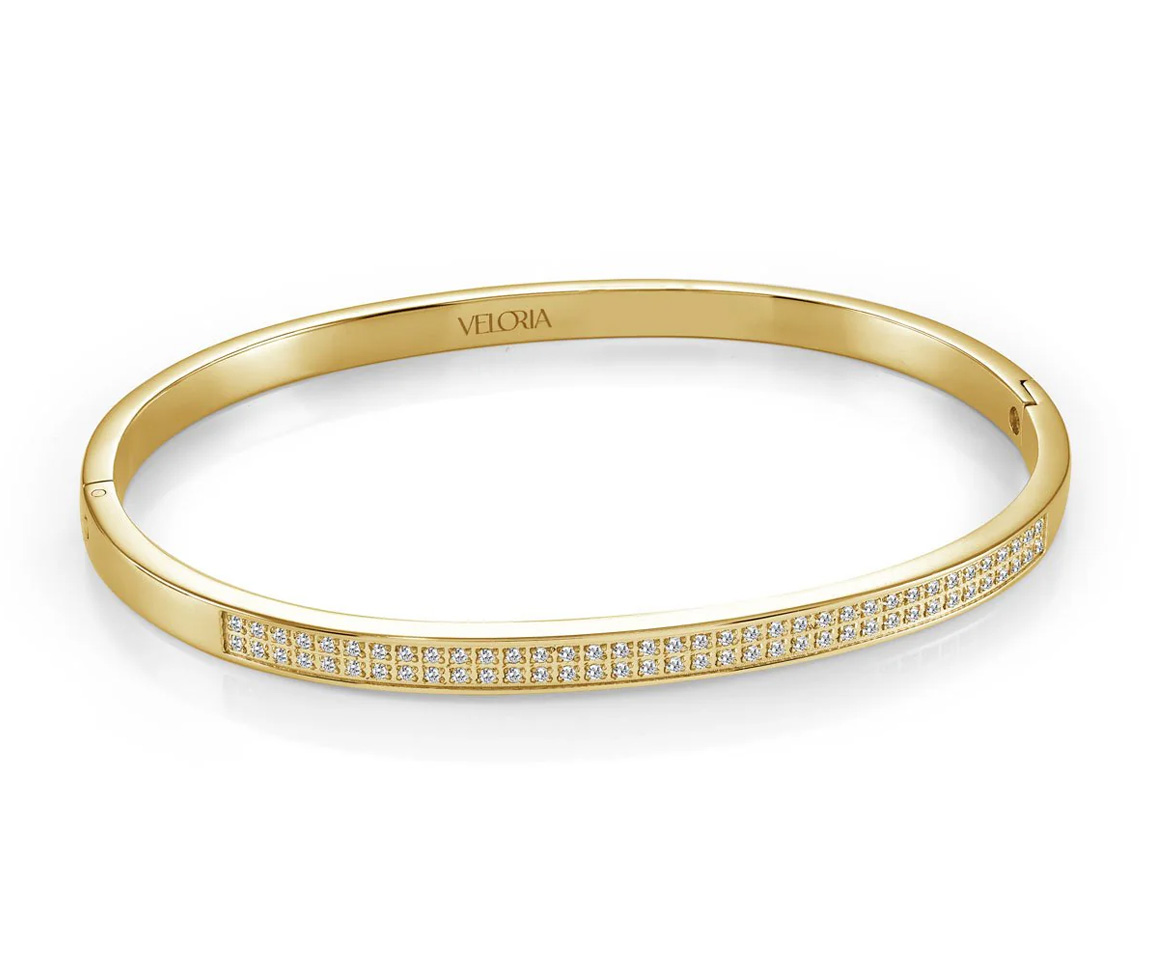 BRACELET BANGLE EN ACIER OU ACIER/PVD OR SERTI D'UN DOUBLE RANG DE CUBIQUES ZIRCONIAS - IG SWBG128GO - VELORIA