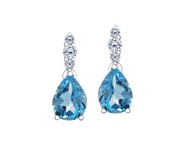 BOUCLES EN OR BLANC SERTIES DE TOPAZES BLEUS OU D'AIGUEMARINES ET DE DIAMANTS CANADIENS - CR ML996WBT - DIAMANT CANADIEN