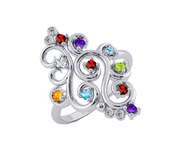 BAGUE FAMILLIALE EN ARGENT OU EN OR SERTIE DE PIERRES NATURELLES - BH FJ110W14 - BEVERLY HILLS