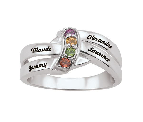 BAGUE FAMILIALE EN ARGENT OU EN OR SERTIE DE 2 À 4 PIERRES - PG 40474ARG - PERSONALIZED GEM