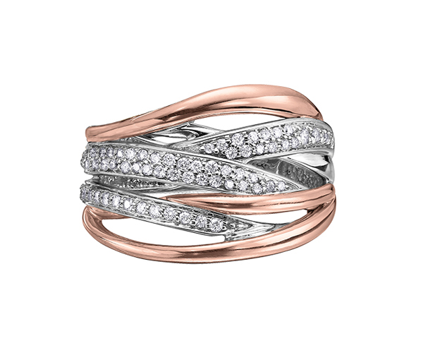 BAGUE EN OR 10K 2 TONS SERTIE DE DIAMANTS - CR DD2720 - BIJOUX CANADIEN