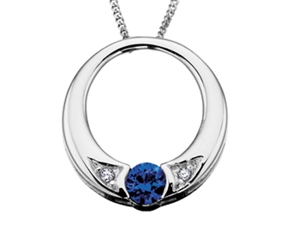 PENDENTIF EN OR 10K BLANC SERTI D'UNE PIERRE DE NAISSANCE ET DE DIAMANTS - CR DX396WSA - BIJOUX CANADIEN