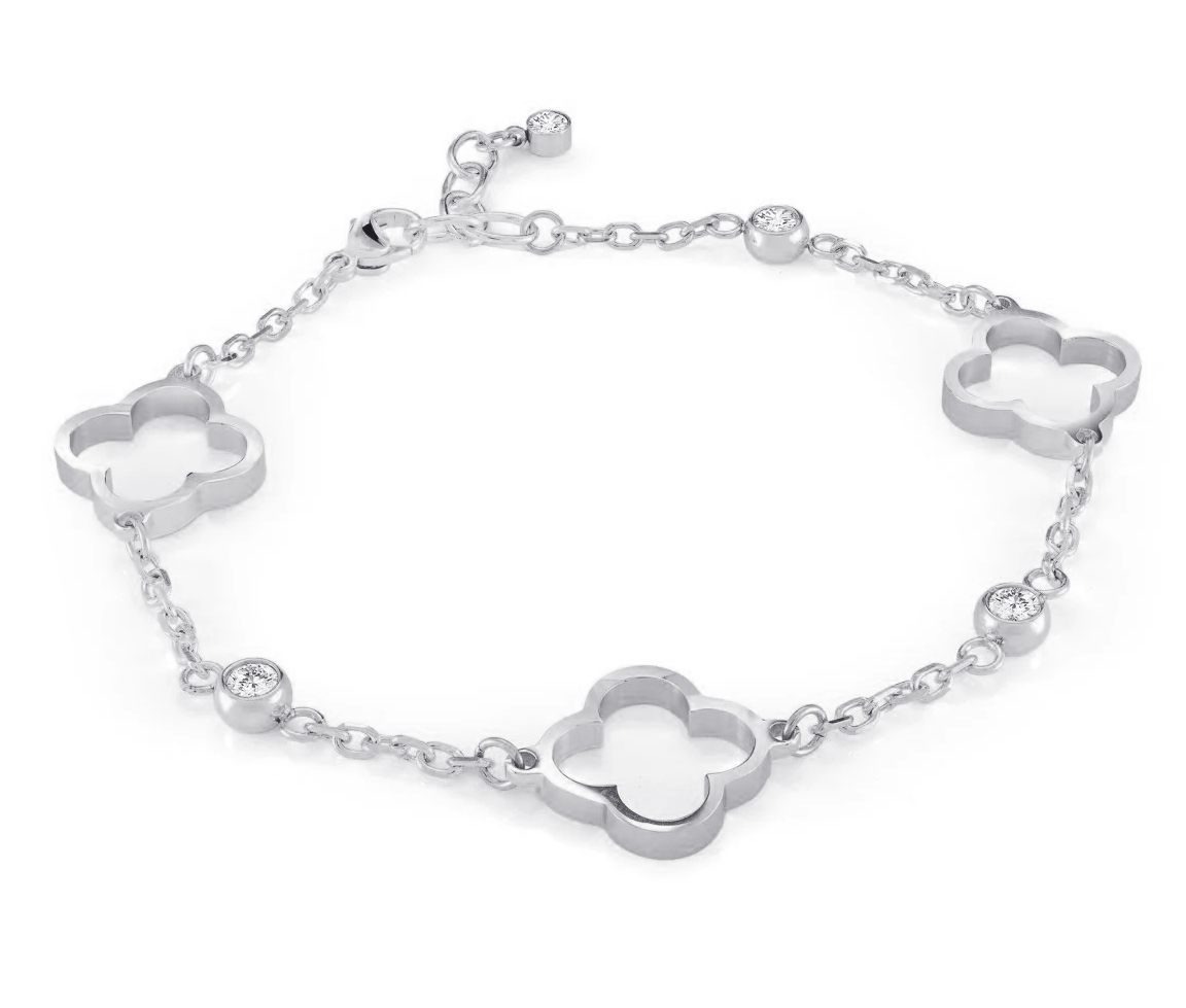 BRACELET AVEC TRÈFLES AJOURÉS EN ACIER SERTI DE CUBIQUES ZIRCONIAS - IG SWB200/SS - VELORIA