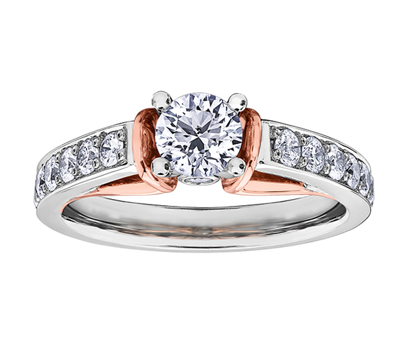 BAGUE EN OR 2 TONS ROSE SERTIE D'UN DIAMANT CANADIEN ET DE DIAMANTS - CR ML399W100 - BIJOUX CANADIEN