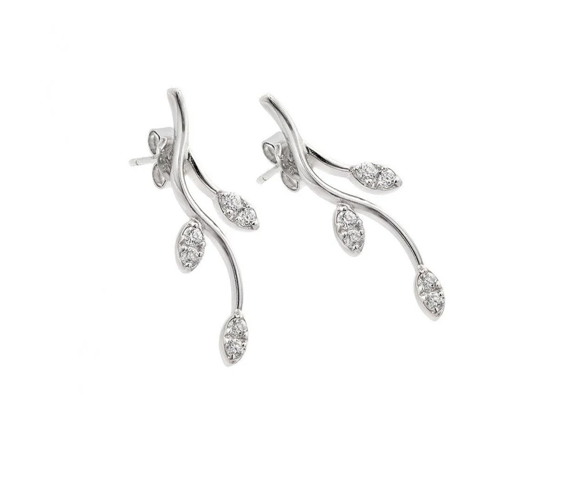 BOUCLES BRANCHE D'ARBRE EN ARGENT RHODIÉ SERTIES DE CUBIQUES ZIRCONIAS - SP STE00630 - BIJOUX D'IMPORTATION