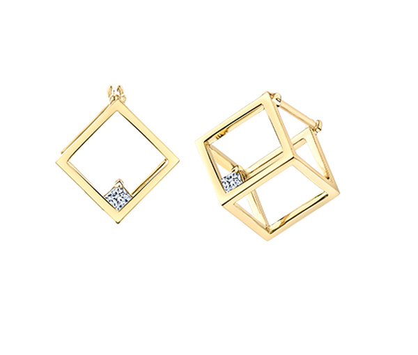 BOUCLES CUBES 3D EN OR JAUNE SERTIES DE DIAMANTS CANADIENS