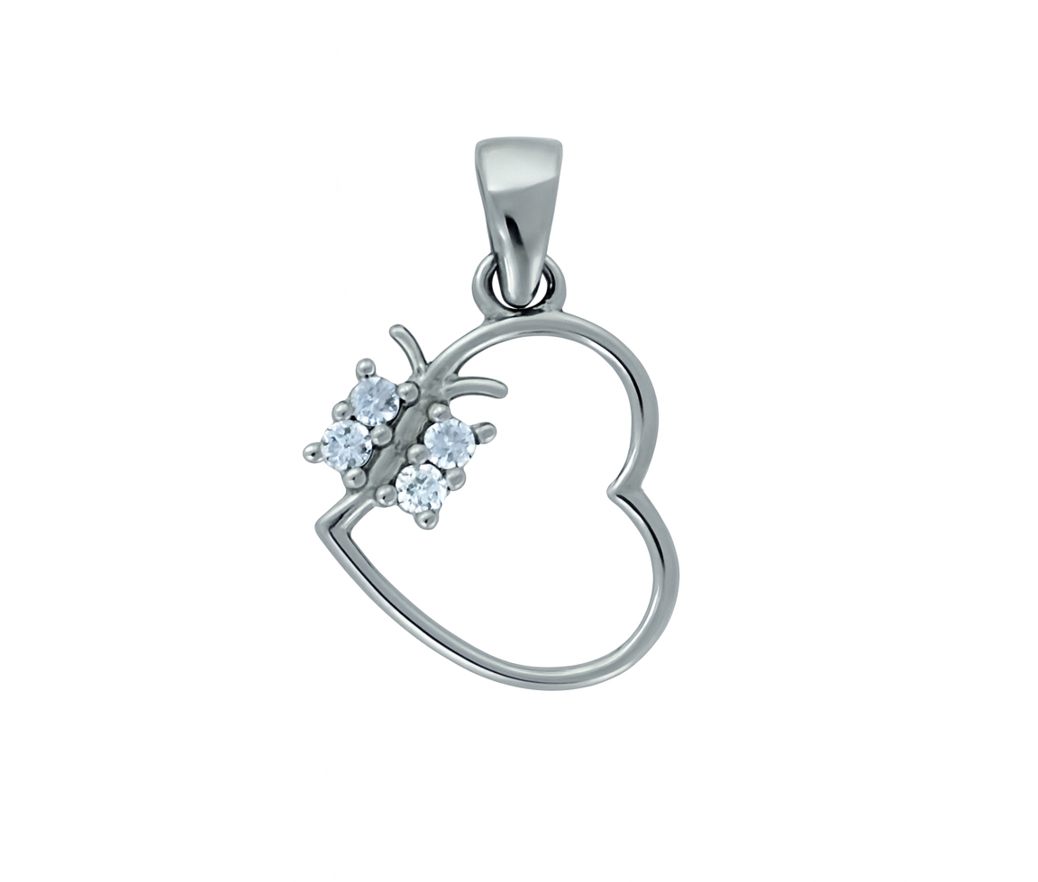 PENDENTIF COEUR AJOURÉ AVEC PAPILLON EN OR BLANC SERTI DE CUBIQUES ZIRCONIAS - MB COEUR61 - BIJOUX D'IMPORTATION