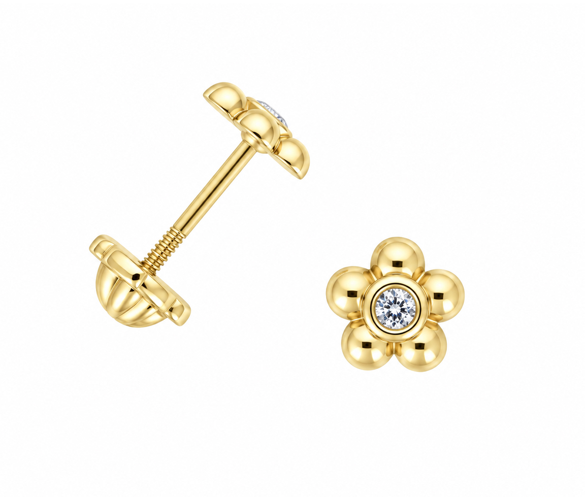 BOUCLES VISSÉES FLEUR AVEC CZ - IN 10135 - BIJOUX D'IMPORTATION