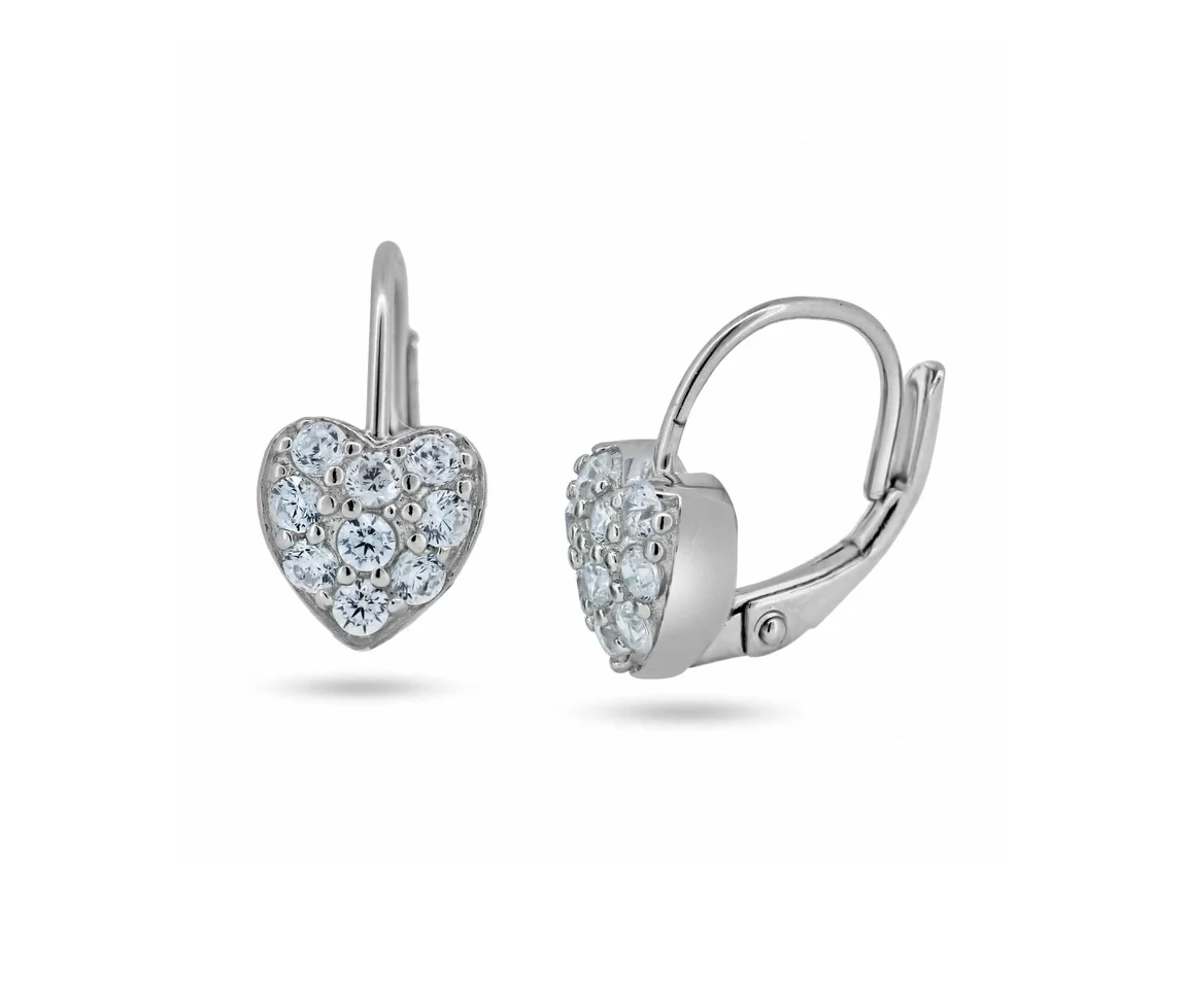 BOUCLES EN ARGENT RHODIÉ COEUR SERTIES DE CUBIQUES ZIRCONIAS AVEC ATTACHES FRANÇAISES - SP STE00624 - BIJOUX D'IMPORTATION