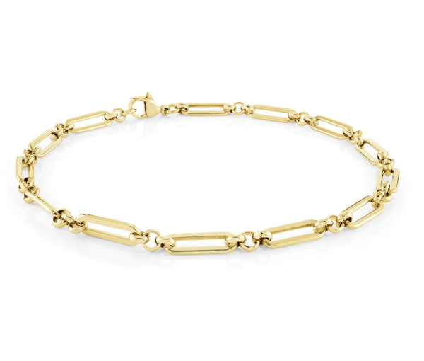 CHAINE DE CHEVILLE EN ACIER/PVD OR À MAILLE ROLO/PAPERCLIP - IG SYN63/10 - VELORIA