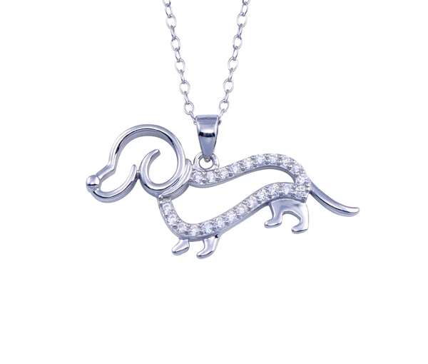 PENDENTIF CHIEN TECKEL EN ARGENT RHODIÉ SERTI DE CUBIQUES ZIRCONIAS - SP BGP01405 - BIJOUX D'IMPORTATION