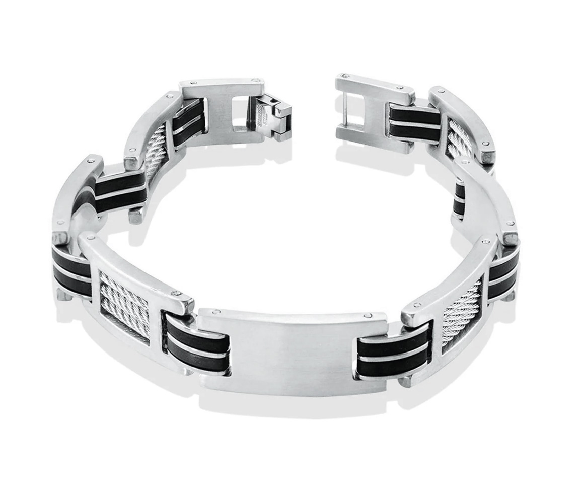 BRACELET EN ACIER/PVD NOIR PLAQUE ET CABLE - IG SB30/CA4 - ITALGEM