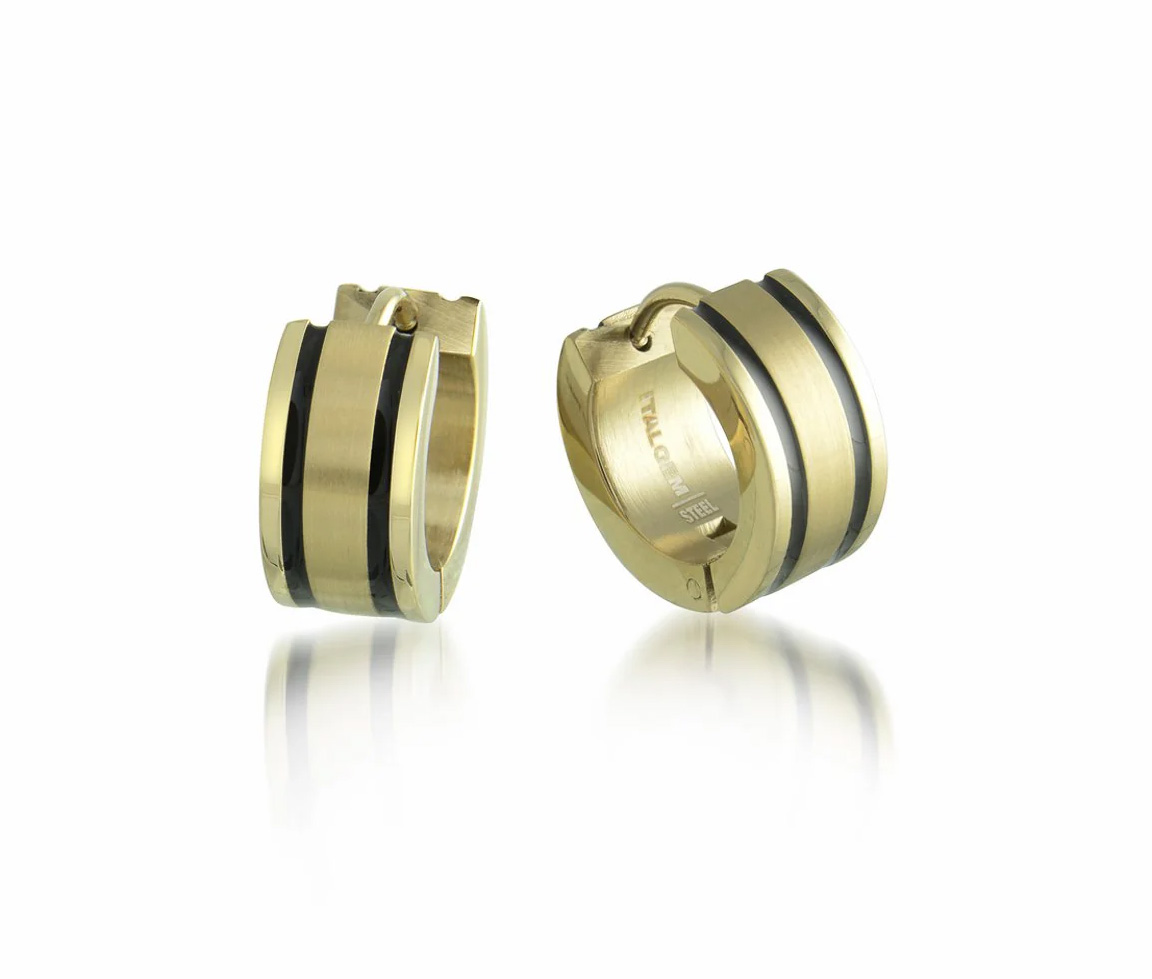 BOUCLES HUGGIES EN ACIER/PVD OR LIGNÉES NOIR - IG SEA167 - ITALGEM