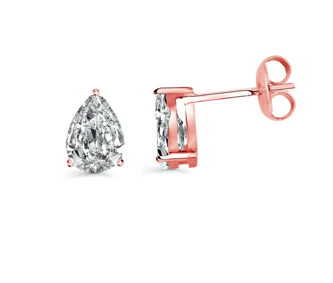 BOUCLES FIXES EN ACIER/PVD OR ROSE SERTIES DE CUBIQUES ZIRCONIAS DE TAILLE POIRE - IG SEA342 - VELORIA