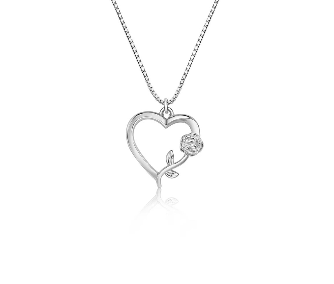 PENDENTIF COEUR/ROSE AJOURÉ EN ARGENT RHODIÉ - SP SOP00183 - BIJOUX D'IMPORTATION