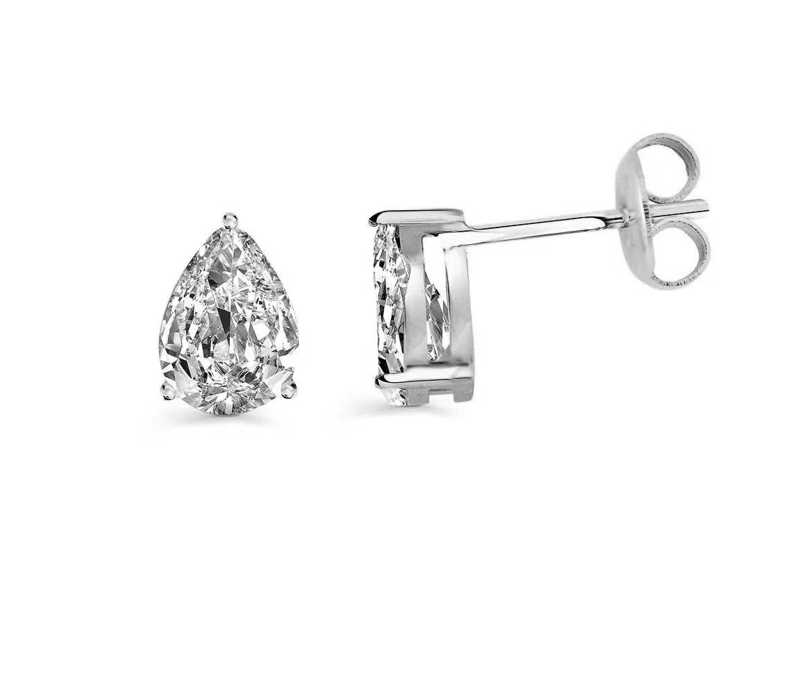 BOUCLES FIXES EN ACIER SERTIES DE CUBIQUES ZIRCONIAS DE TAILLE POIRE - IG SEA340 - VELORIA