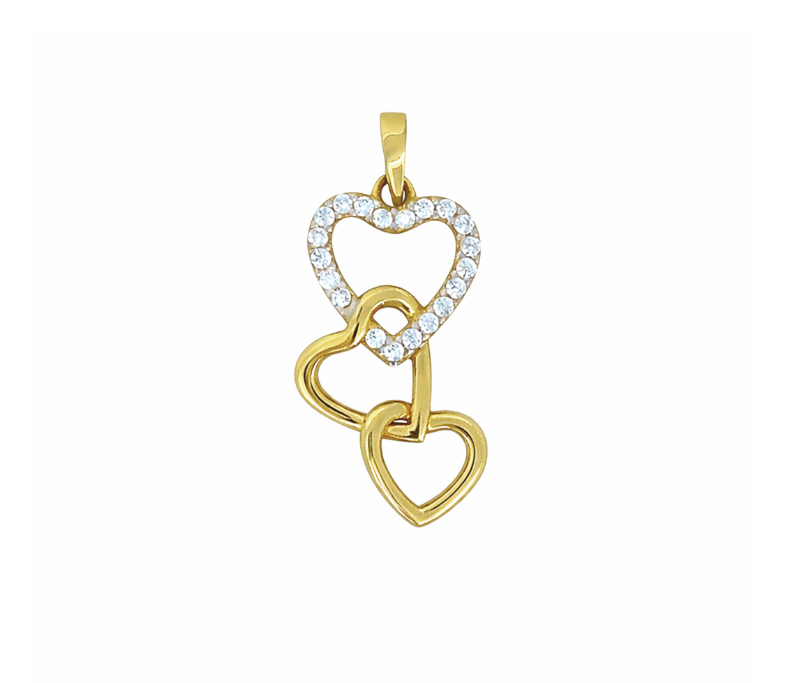 PENDENTIF TROIS COEURS ENLACÉS EN OR JAUNE SERTI DE CUBIQUES ZIRCONIAS - MB COEUR91 - BIJOUX D'IMPORTATION