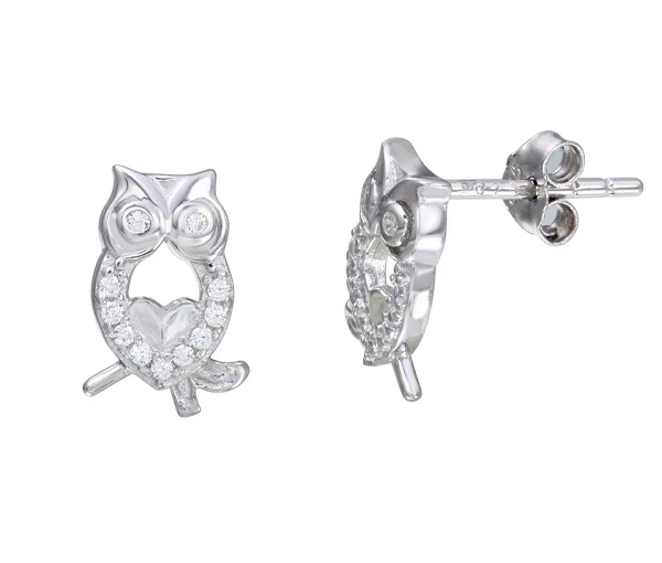 BOUCLES HIBOUX AJOURÉ SERTIES DE CUBIQUES ZIRCONIAS - SP STE01104 - BIJOUX D'IMPORTATION