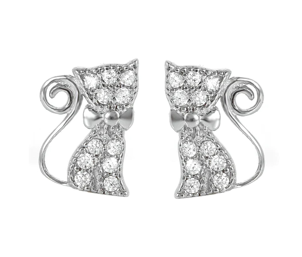 BOUCLES CHAT À NOEUD PAPILLON EN ARGENT RHODIÉ - SP STE00966 - BIJOUX D'IMPORTATION