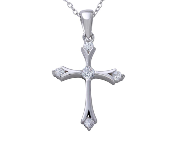 PENDENTIF CROIX EN ARGENT RHODIÉ SERTI DE CUBIQUES ZIRCONIAS - SP STP01645 - BIJOUX D'IMPORTATION