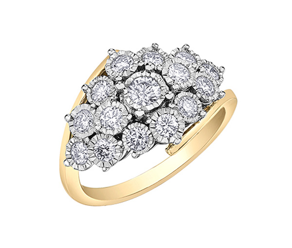 BAGUE ILLUMINAIRE EN OR 10K 2 TONS SERTIE DE DIAMANTS - CR 52G28YW - BIJOUX CANADIEN