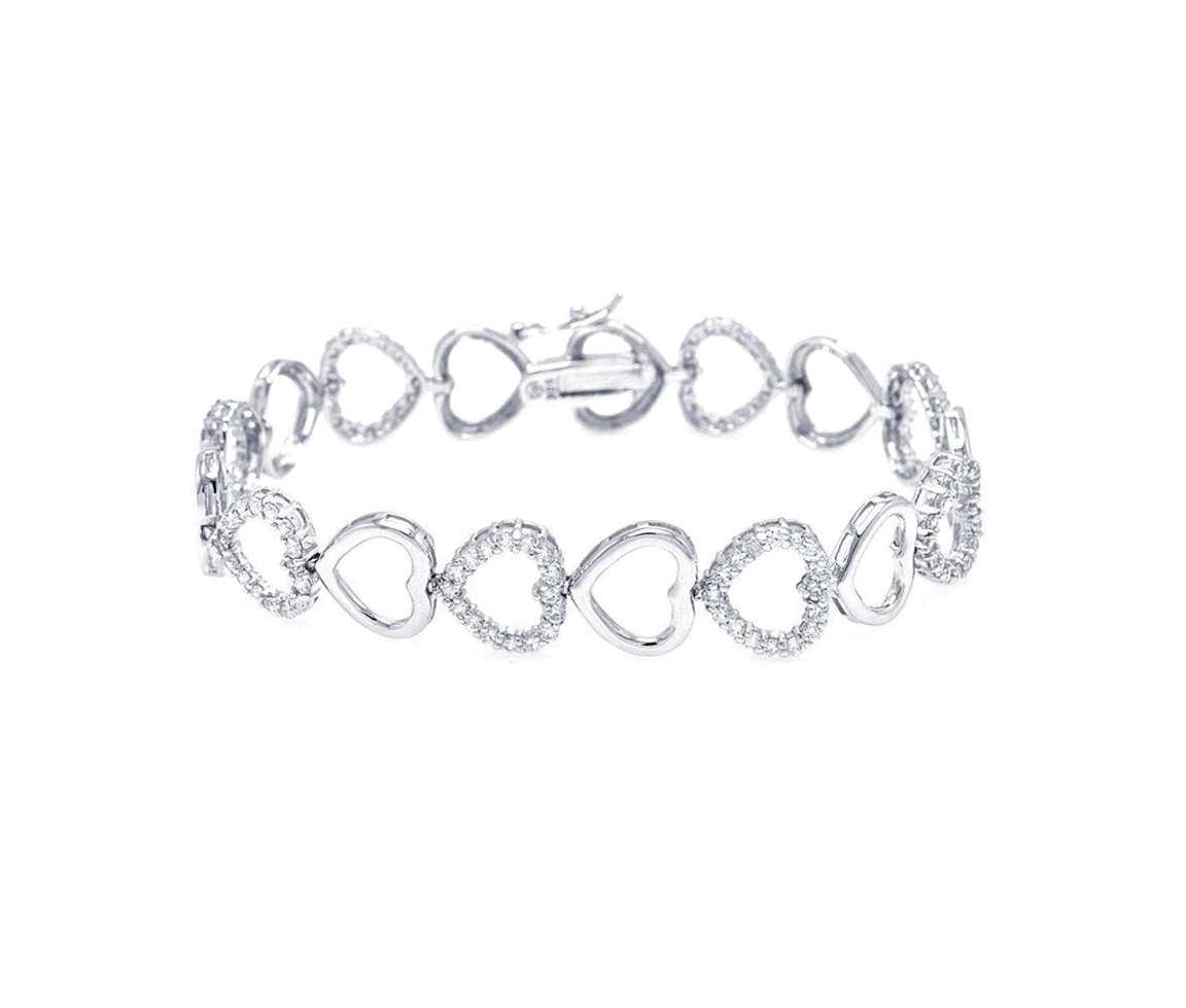 BRACELET COEURS AJOURÉS EN ARGENT RHODIÉ SERTI DE CUBIQUES ZIRCONIAS - SP STB00378 - BIJOUX D'IMPORTATION