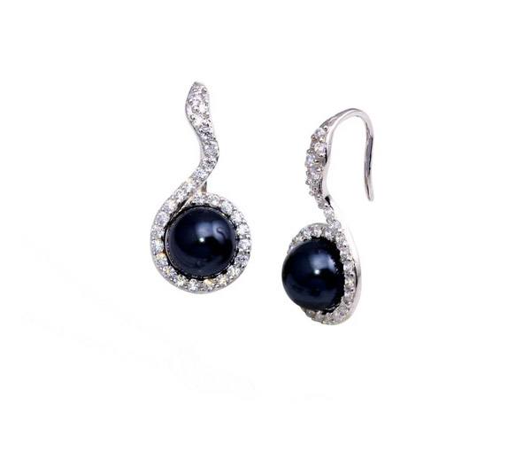 BOUCLES EN ARGENT RHODIÉ SERTIES DE PERLE SYNTHÉTIQUES TEINTÉES ET DE CUBIQUES ZIRCONIAS - SP BGS00272B - BIJOUX D'IMPORTATION