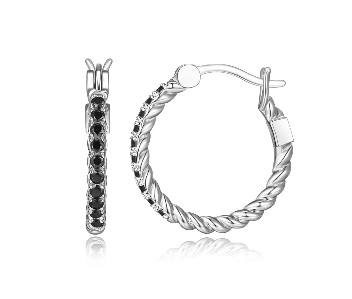 BOUCLES ANNEAUX EN ARGENT RHODIÉ SERTIES DE SPINELLES NOIRS - PJ R2LCLLGH0J - ELLE